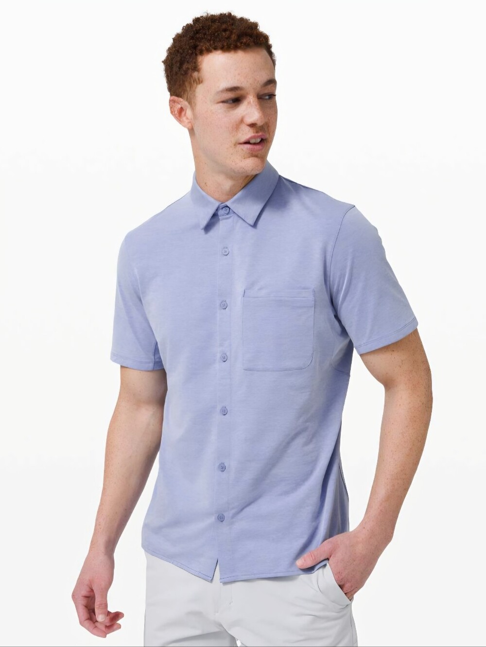 Lululemon Mens Commission Short Sleeve Shirt Harbor Blue / White Size Medium